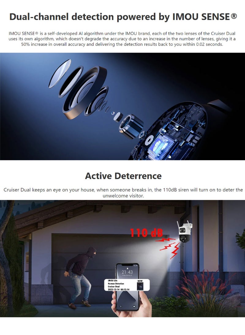 IMOU - Cruiser Dual Lens 6MP 3K Outdoor WiFi Surveillance Camera, Resolution (3MP fixed lens and 3MP PT lens), Color Night Vision up to 30m, AI Person/Vehicle Detection, Automatic PT Tracking, Two-Way Audio, IP66 (IPC-S7XEN-6M0WED) - Image 1