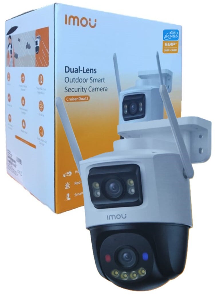IMOU - Cruiser Dual Lens 6MP 3K Outdoor WiFi Surveillance Camera, Resolution (3MP fixed lens and 3MP PT lens), Color Night Vision up to 30m, AI Person/Vehicle Detection, Automatic PT Tracking, Two-Way Audio, IP66 (IPC-S7XEN-6M0WED) - Image 1