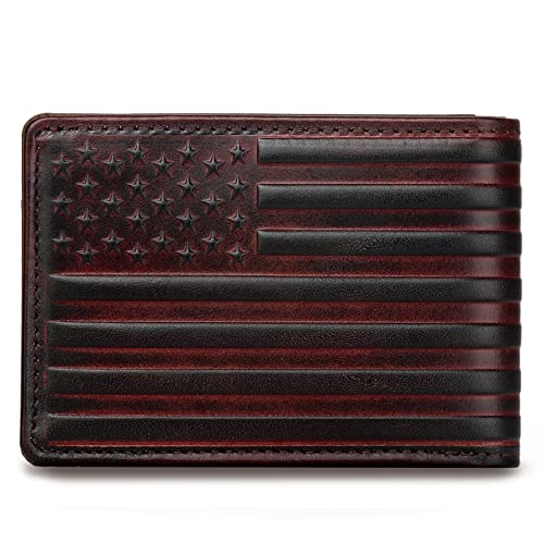 Pefiam Full Grain Leather Wallets for Men, Bifold Wallets for Men, Mens Leather Wallets with 12 Slots, RFID Blocking, Gifts for Men (USA Flag, Red) - Image 1