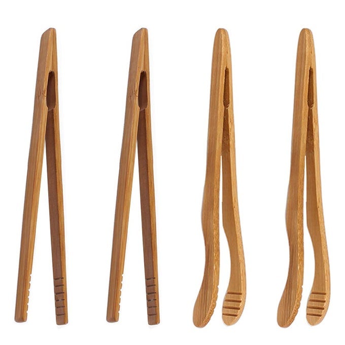 4 PACK BAMBOO TOASTER TONGS 7 REUSABLE WOOD COOKING TONGS IDEAL KITCHEN UTENSIL FOR CHEESE BACON MUFFIN FRUITS BREAD ULTRA GRIP ECOFRIENDLY YELLOW4 PCS