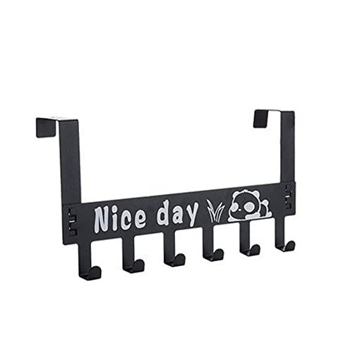 AKRIZA Multipurpose Over The Door Hook Rack Metal 6 Hooks Hanger Storage Holder Hanging Coat Hat Wardrobe Storage (Black) - Image 1