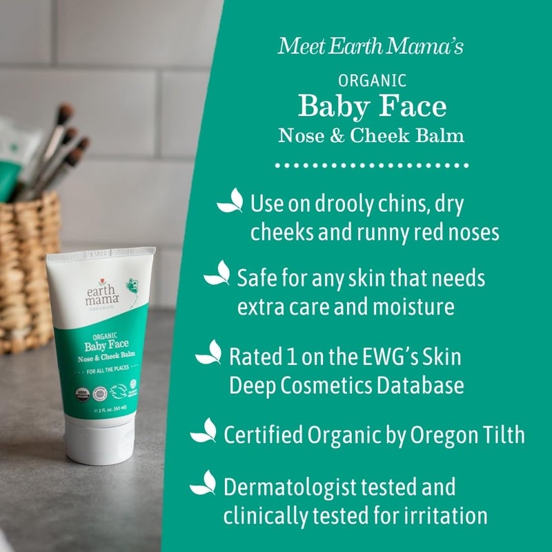 Earth Mama بلسم وجه الأنف والخدود العضوي للأطفال من إيرث ماما | مرطب بزيت الكالندولا للعناية بالبشرة الجافة، بديل طبيعي لجل البترول (2 أونصة سائلة) - Image 5