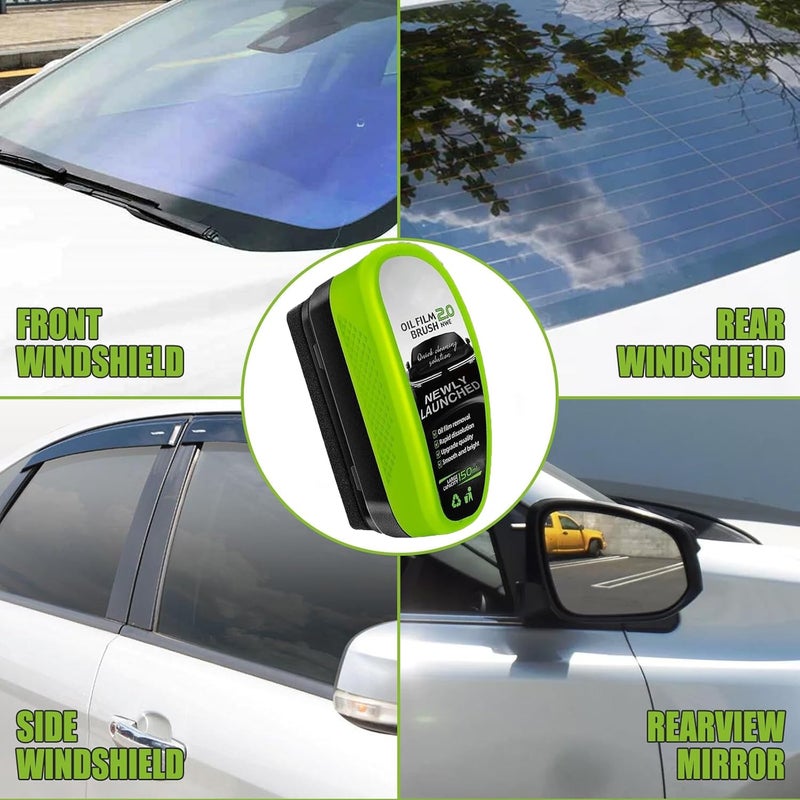 AARUX Oil Film Cleaning Brush 2.0 Upgrade | Automotive Windshield Cleaner Tool for Oil Film, Water Marks & Grime | 150ml Large Capacity, Reusable, Streak-Free Glass Shine for Car Windows & Mirrors - Image 2
