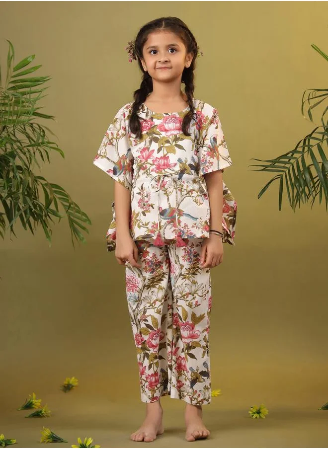 sanskrutihomes Floral Print Drawstring Top & Pyjama Set by Styli