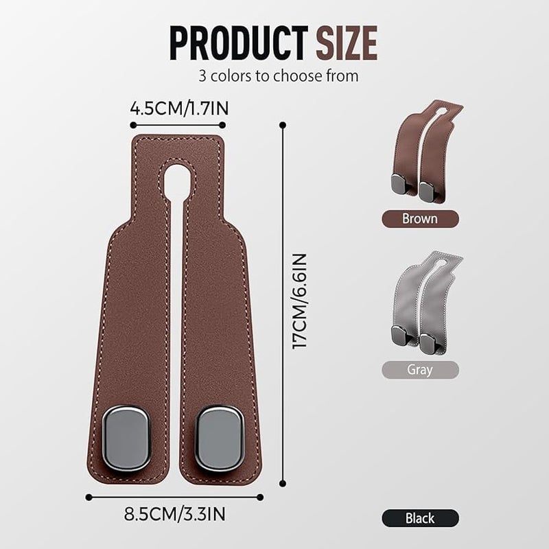 Headrest Hooks for Car Car Seat Hooks for Headrest,2026 Hooks for Purses and Bags Cute Car Purse Holder,Twinhook Leather Car Headrest Hangers Seat Back Organizers for Travel (Brown*4) - Image 5