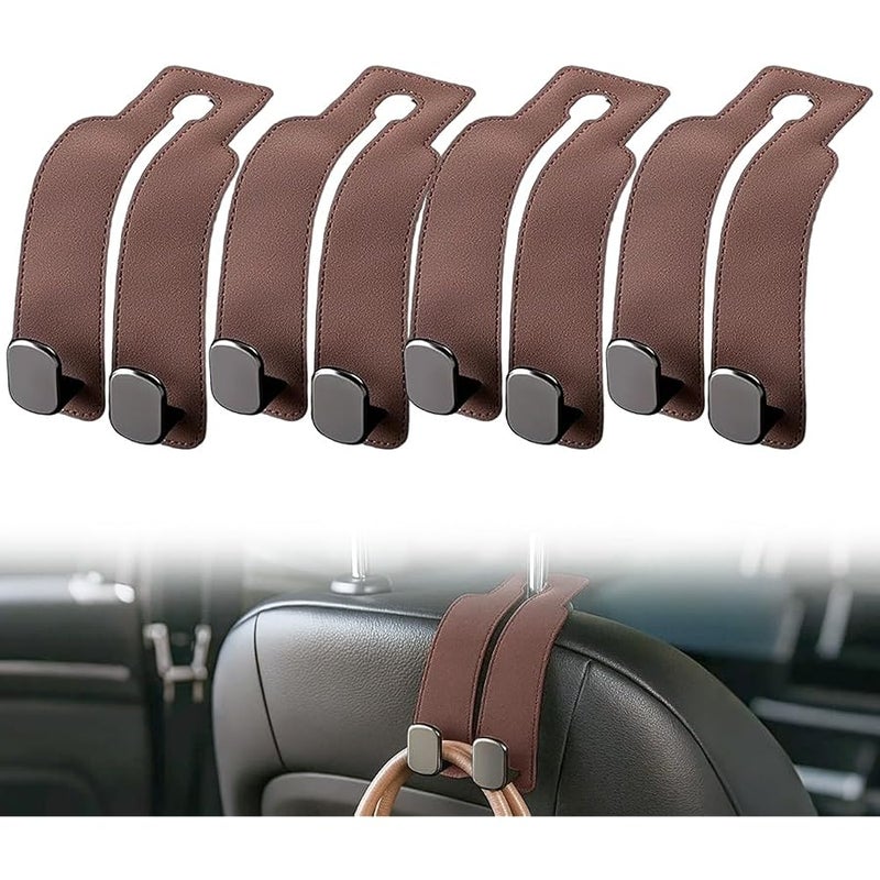 Headrest Hooks for Car Car Seat Hooks for Headrest,2026 Hooks for Purses and Bags Cute Car Purse Holder,Twinhook Leather Car Headrest Hangers Seat Back Organizers for Travel (Brown*4) - Image 1