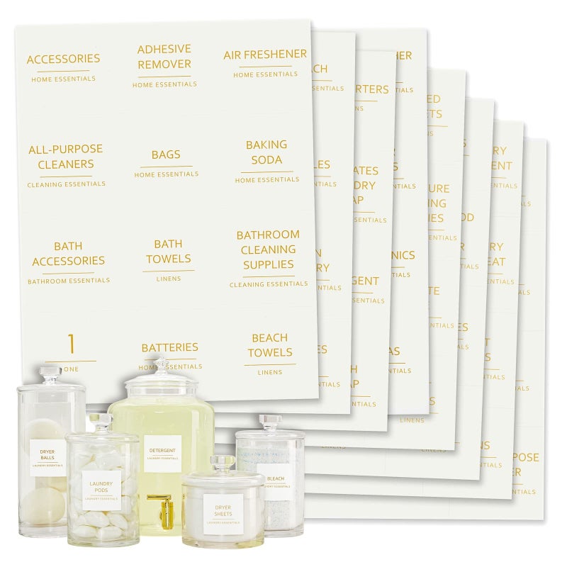 Talented Kitchen Laundry Label Set - Waterproof Gold Cleaning Labels - Space-Saving Laundry Room Organization - Pack of 144, 2.5" Square, Gold on White Matte - Image 1