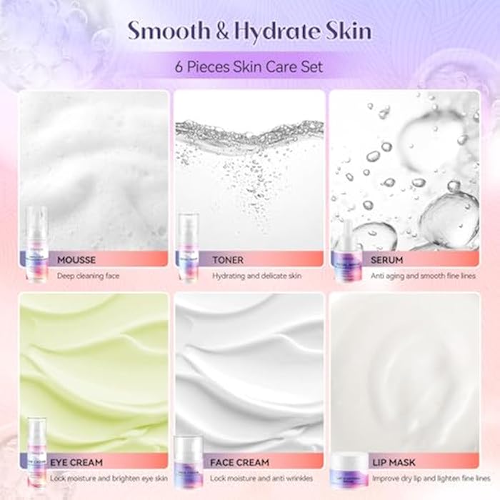Ofanyia Collagen Retinol Skincare Set, 6 Pcs Anti-Aging Skin Care Set with Hydrating Cleanser, Eye Cream, Toner, Cream & Lip Mask, Facial Kit for Women, Christmas Valentines Birthday Gift for Her - Image 5