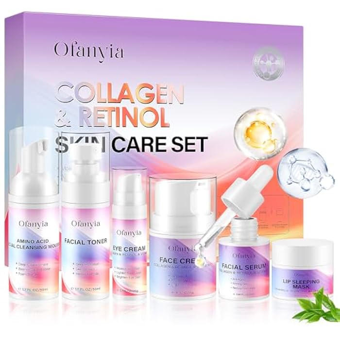 Ofanyia Collagen Retinol Skincare Set, 6 Pcs Anti-Aging Skin Care Set with Hydrating Cleanser, Eye Cream, Toner, Cream & Lip Mask, Facial Kit for Women, Christmas Valentines Birthday Gift for Her - Image 1