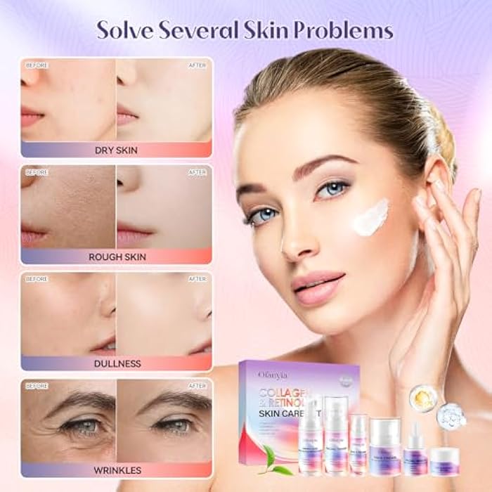 Ofanyia Collagen Retinol Skincare Set, 6 Pcs Anti-Aging Skin Care Set with Hydrating Cleanser, Eye Cream, Toner, Cream & Lip Mask, Facial Kit for Women, Christmas Valentines Birthday Gift for Her - Image 3