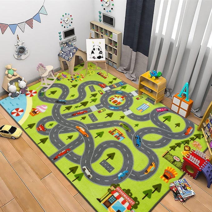 KIDS PLAY MAT RUG FUN AND EDUCATIONAL CITY PLAY RUG FOR HOT WHEELS TRACK RACING AND TOYS KIDS CARPET PLAYMAT AREA RUG FOR CHILDREN BEDROOM PLAY ROOM NURSERY 4X6 FEET