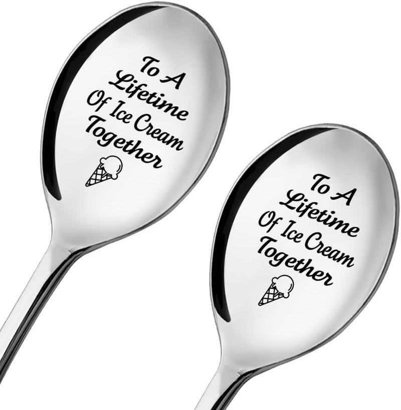 ZBBFSCSB To A Lifetime of Ice Cream Together - 2 Pcs Spoon Set, His & Her Ice Cream Spoons, Perfect for Couples - Anniversary & Birthday Gifts - Image 1