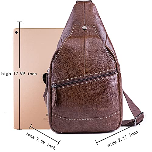 Chrysansmile Sling Bag for Men Brown Crossbody Bags for Women Genuine Leather Cross Body Bag Mini Backpack for Travel Outdoor - Image 4