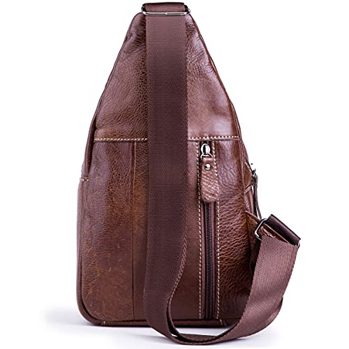Chrysansmile Sling Bag for Men Brown Crossbody Bags for Women Genuine Leather Cross Body Bag Mini Backpack for Travel Outdoor - Image 3