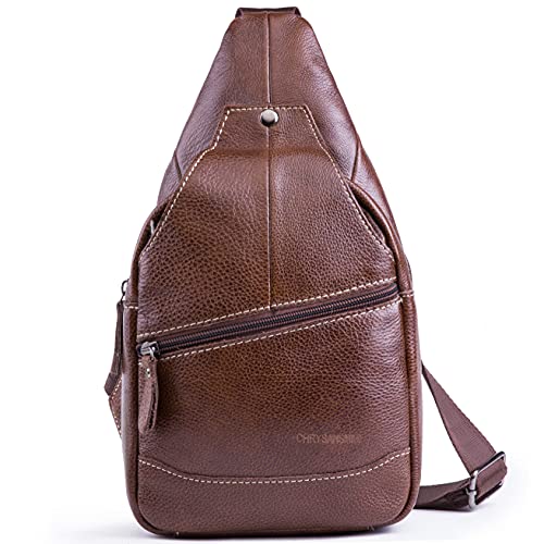 Chrysansmile Sling Bag for Men Brown Crossbody Bags for Women Genuine Leather Cross Body Bag Mini Backpack for Travel Outdoor - Image 1
