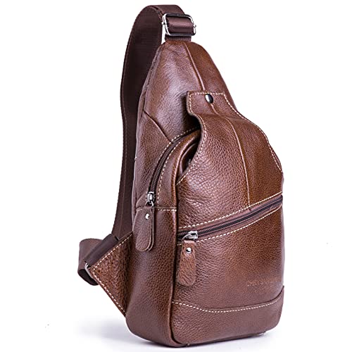 Chrysansmile Sling Bag for Men Brown Crossbody Bags for Women Genuine Leather Cross Body Bag Mini Backpack for Travel Outdoor - Image 2