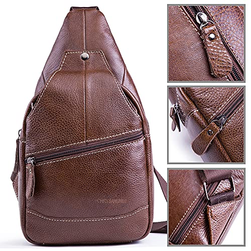 Chrysansmile Sling Bag for Men Brown Crossbody Bags for Women Genuine Leather Cross Body Bag Mini Backpack for Travel Outdoor - Image 5