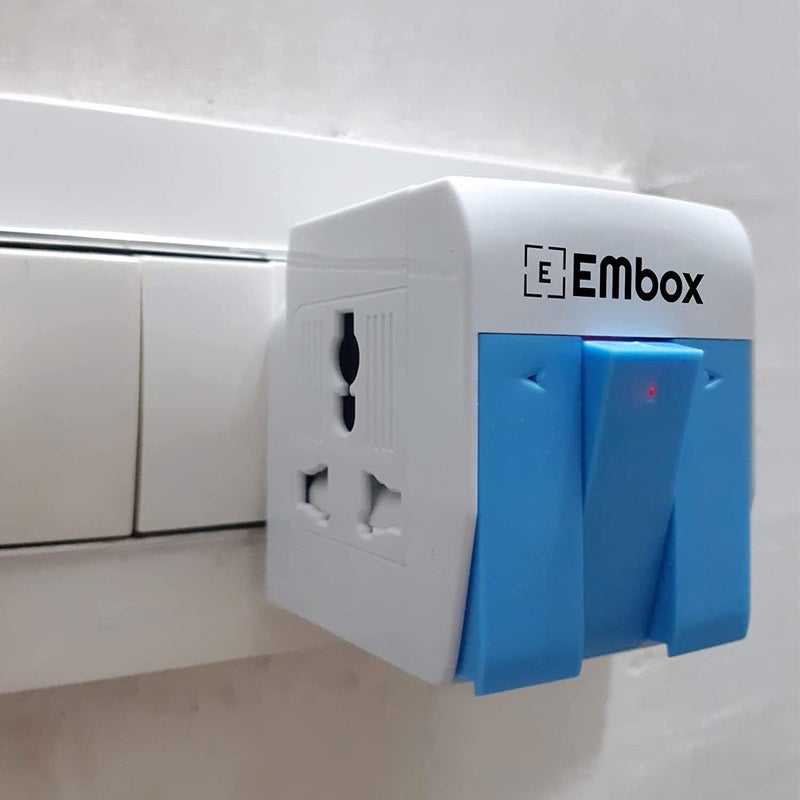 EMBOX محول متعدد 3 دبابيس مع مفتاح فردي مقبس 3 دبابيس مع غطاء أمان واقي من الارتفاع محمي بالفيوز محول 3 طرق للمنزل والمكتب والسفر-5A-250V، عبوة من 2 أزرق - Image 2