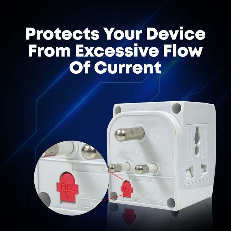 EMBOX محول متعدد 3 دبابيس مع مفتاح فردي مقبس 3 دبابيس مع غطاء أمان واقي من الارتفاع محمي بالفيوز محول 3 طرق للمنزل والمكتب والسفر-5A-250V، عبوة من 2 أزرق - Image 4