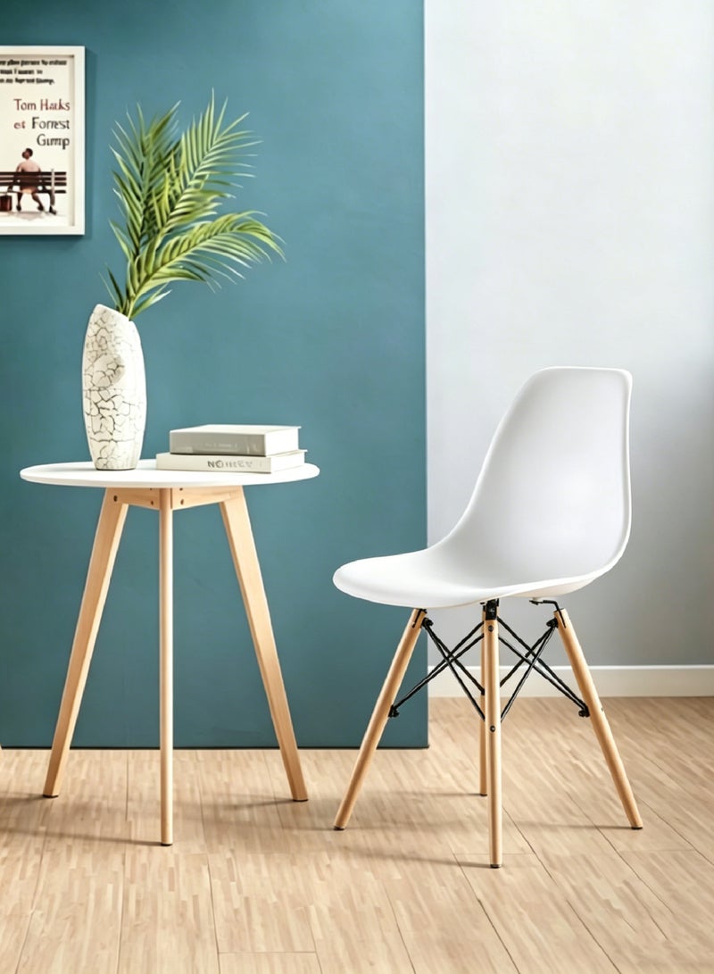 Modern Dining Chair, White Shell Chair with Wooden Legs, Leisure Chair, Minimalist Nordic-Style Plastic Chair for Living Room, Kitchen, Dining, Cafe, Outdoor, Home & Office - Image 1