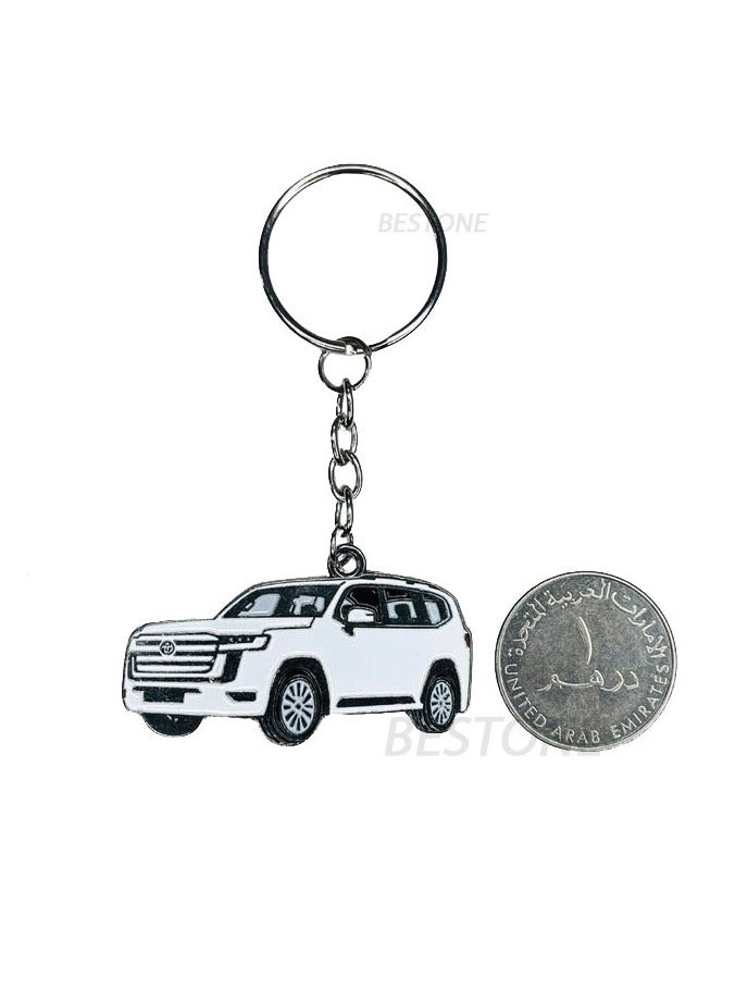 Toyota Land Cruiser Car Logo Double Side Designed Keychain White - Image 3