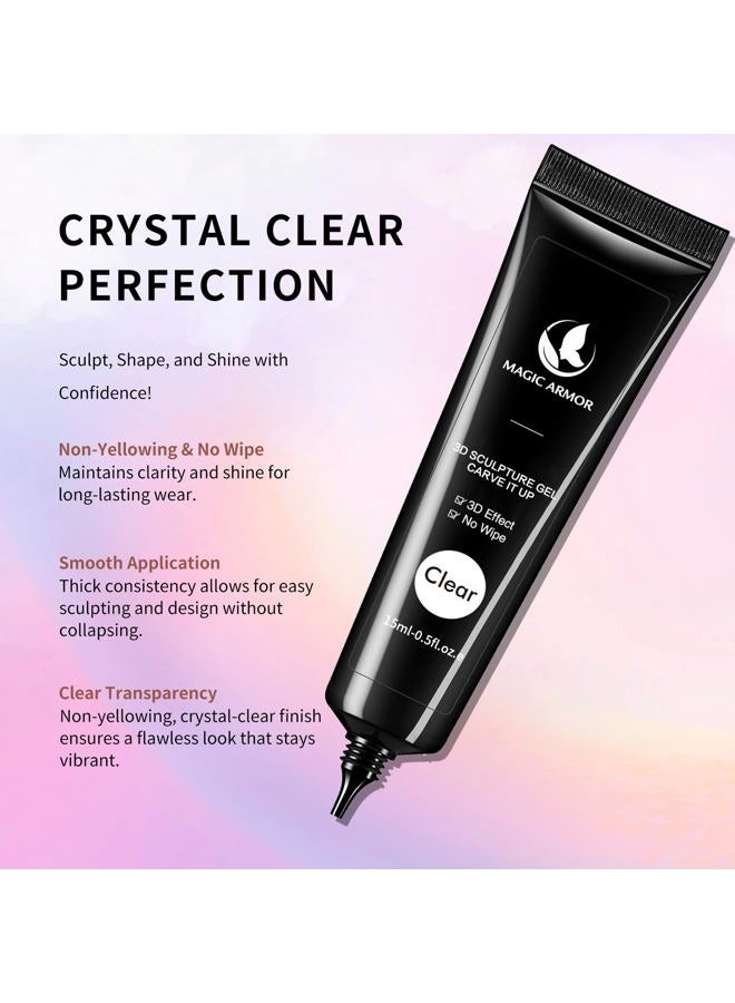 MAGIC ARMOR 15g 3D Nail Gel Sculpting Gel Nail Art Glue for Nail Art Designs DIY Nail Craving Molding Gel for 3D Gel Nail Art Polish Painting Drawing Gel Sculpture Gel Nail Decoration Manicure Clear - Image 5