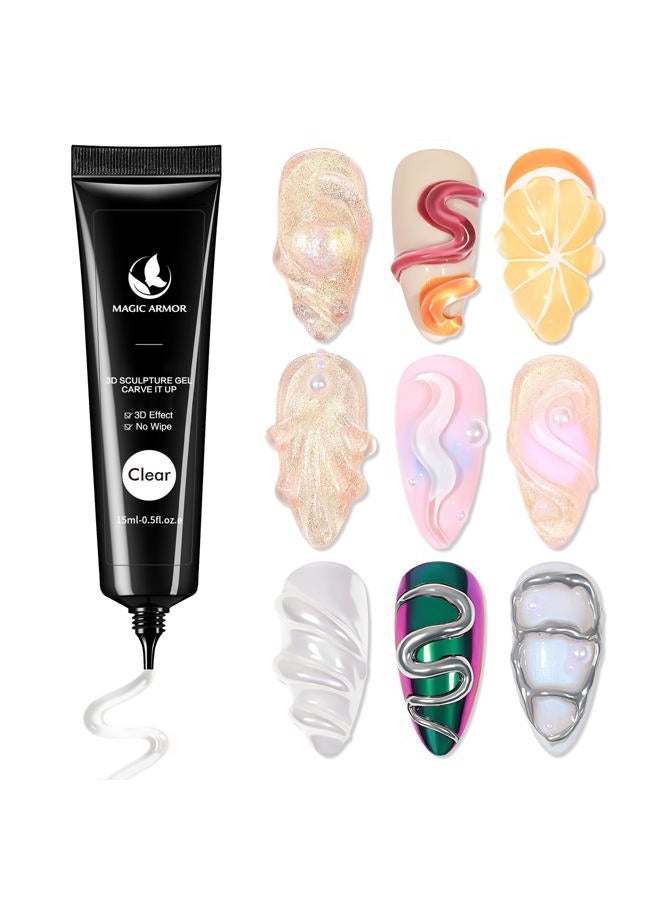 MAGIC ARMOR 15g 3D Nail Gel Sculpting Gel Nail Art Glue for Nail Art Designs DIY Nail Craving Molding Gel for 3D Gel Nail Art Polish Painting Drawing Gel Sculpture Gel Nail Decoration Manicure Clear - Image 1