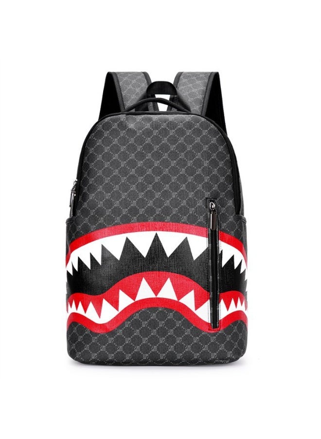 New style casual shark-print backpack for business, large capacity men's travel bag, school bag for college students - Image 1
