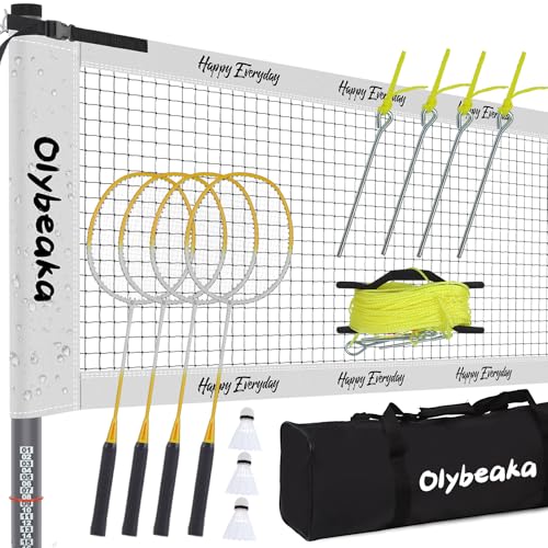 Olybeaka Badminton Set Outdoor for Backyard Lawn Beach Portable Badminton Net Set System with Anti Sagging Design 4 Carbon Aluminum Rackets 3 Birdies and Carrying Bag - Image 1