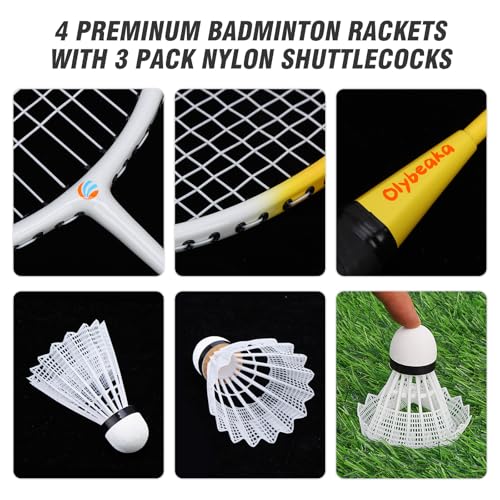 Olybeaka Badminton Set Outdoor for Backyard Lawn Beach Portable Badminton Net Set System with Anti Sagging Design 4 Carbon Aluminum Rackets 3 Birdies and Carrying Bag - Image 2