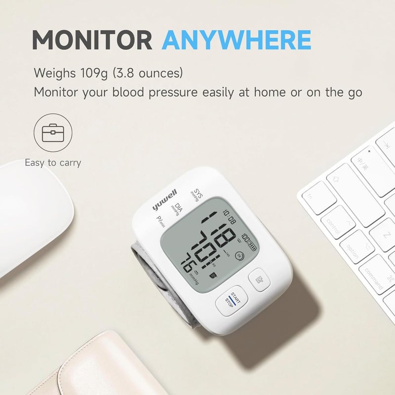 yuwell Rechargeable Wrist Blood Pressure Monitors for Home Use Large Blood Pressure Cuff Wrist with Voice Broadcast Blood Pressure Machine with Irregular Heartbeat Including Travel Case  USB Cable - Image 4