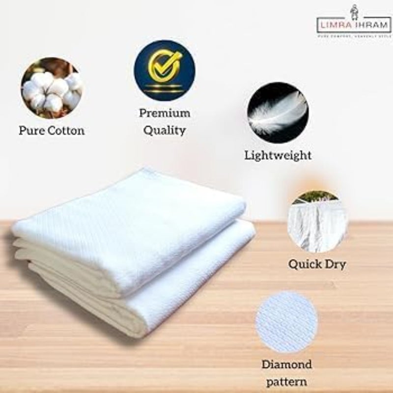 Jumbo extra Large XXXL Adult Hajj Umrah Mens Wearing 100 hygienic Pure Cotton Towel Clothing Set ihram ehram ahram 2 Pcs Towels top, Bottom 127x241Vcm New Dry Fast Microfiber Woven Technology - Image 3