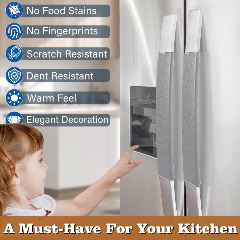 Rikzor Refrigerator Door Handle Covers, Set of 6, Adjustable Appliance Handle Covers, Keep Your Kitchen Clean, Microwave Oven Stove Dishwasher Handle Protector, Non Slip Fridge Handle Cover (Gray) - Image 3