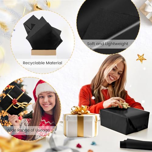 Hlonon Black Tissue Paper - 30 Sheets, 14 x 20 Inch, Gift Wrapping, DIY Crafts, Wedding, Birthday, Christmas - Image 2