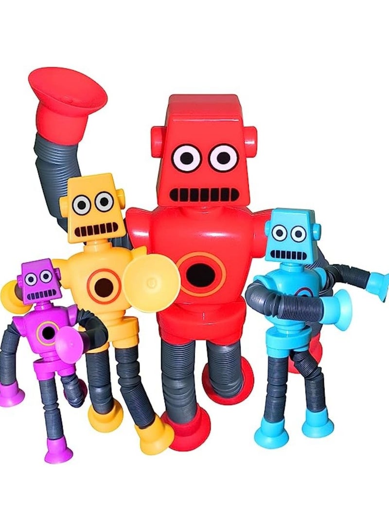 4 Pcs Telescopic Suction Cup Robot Toy with Light, Coolest Pop Tubes Sensory Toys for Toddlers, Educational Fidget Toys Robot Party Favors for Anxiety Kids for 2-9 Year Old Boys Girls, Stress Relief - Image 4