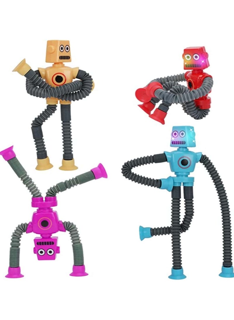 4 Pcs Telescopic Suction Cup Robot Toy with Light, Coolest Pop Tubes Sensory Toys for Toddlers, Educational Fidget Toys Robot Party Favors for Anxiety Kids for 2-9 Year Old Boys Girls, Stress Relief - Image 2