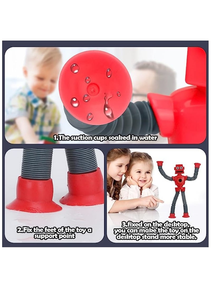 4 Pcs Telescopic Suction Cup Robot Toy with Light, Coolest Pop Tubes Sensory Toys for Toddlers, Educational Fidget Toys Robot Party Favors for Anxiety Kids for 2-9 Year Old Boys Girls, Stress Relief - Image 3