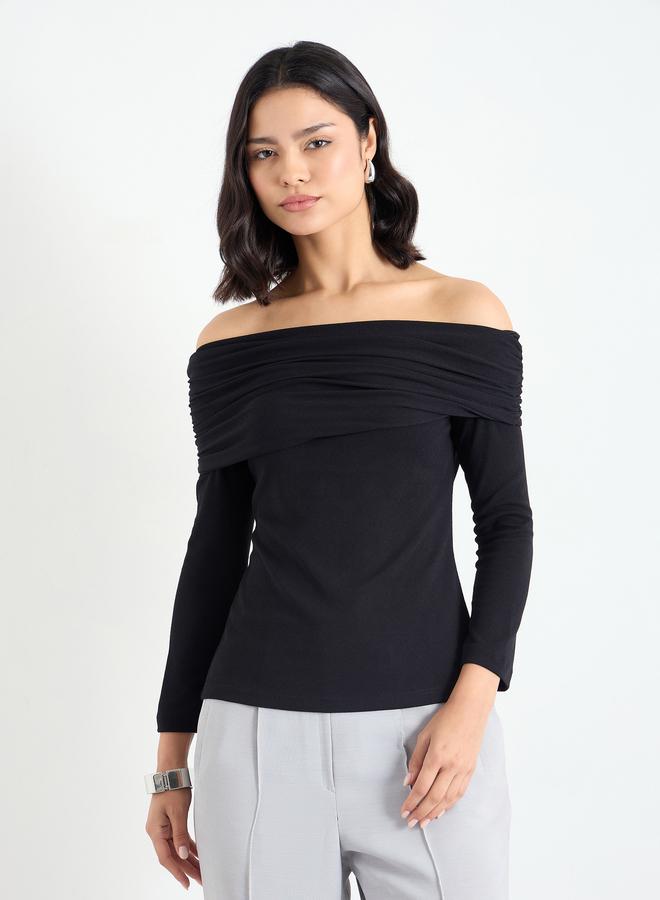Styli Black Off-Shoulder Textured Knit Top - Image 3