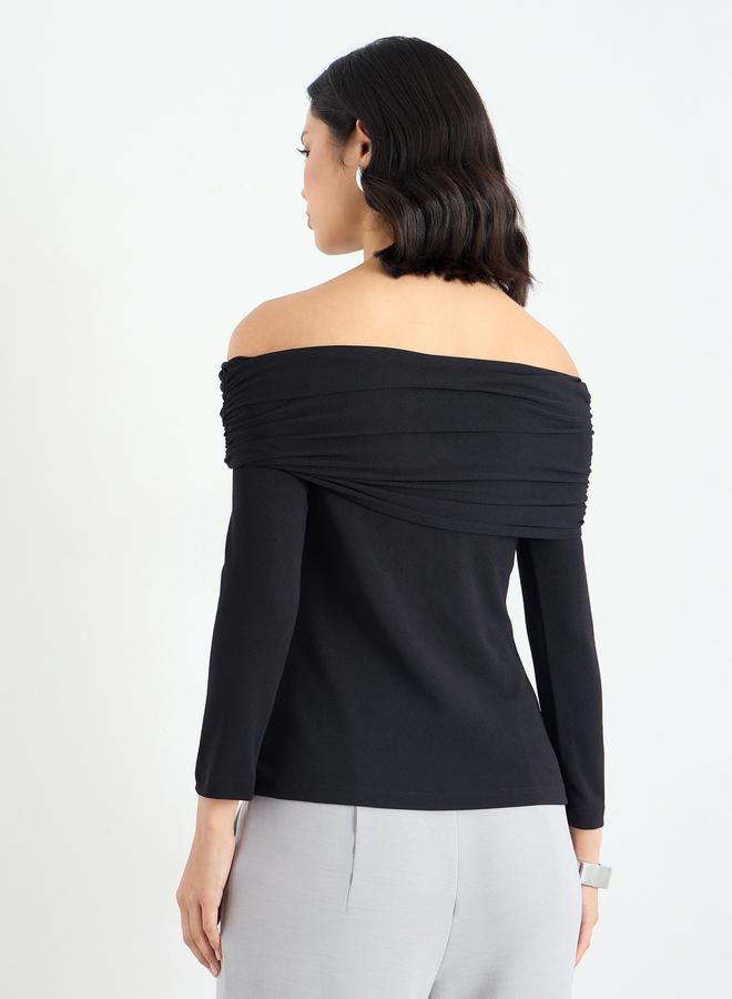 Styli Black Off-Shoulder Textured Knit Top - Image 5