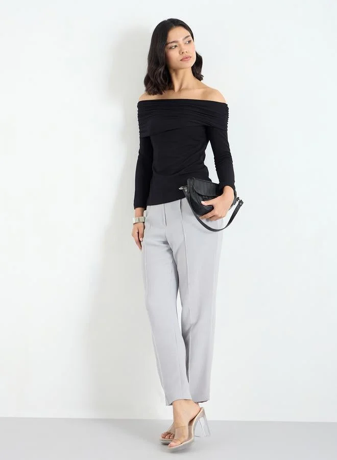 Styli Black Off-Shoulder Textured Knit Top