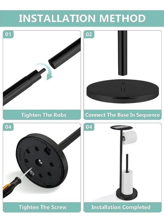 جاك سيركل حامل ورق التواليت قائم بذاته - حامل ورق تواليت معدني مقاوم للصدأ لـ 4 لفات مع قاعدة مضادة للانزلاق ورف للهاتف والأشياء الصغيرة، ومنظمات الحمام والتخزين - Image 3