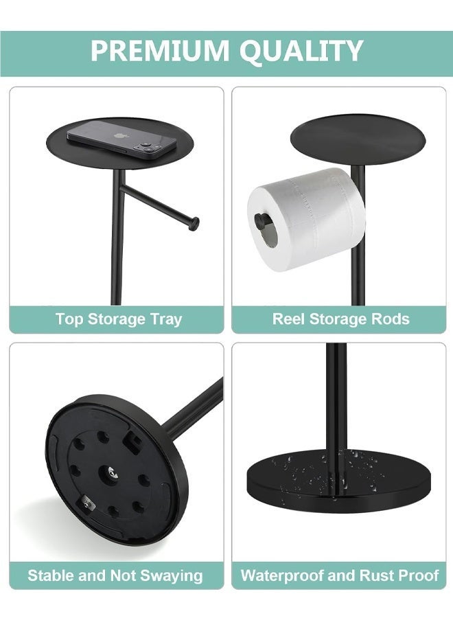 جاك سيركل حامل ورق التواليت قائم بذاته - حامل ورق تواليت معدني مقاوم للصدأ لـ 4 لفات مع قاعدة مضادة للانزلاق ورف للهاتف والأشياء الصغيرة، ومنظمات الحمام والتخزين - Image 4