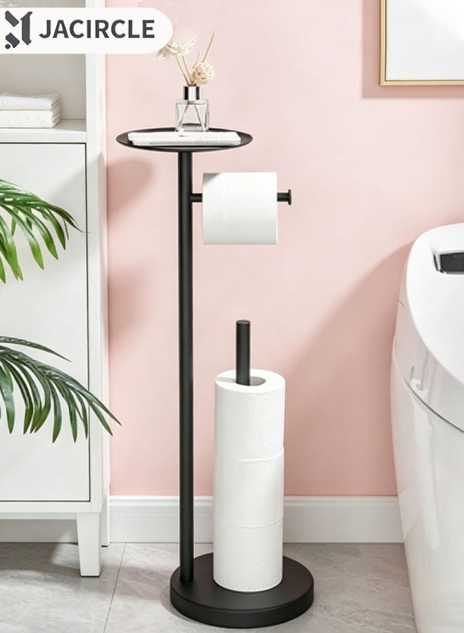 جاك سيركل حامل ورق التواليت قائم بذاته - حامل ورق تواليت معدني مقاوم للصدأ لـ 4 لفات مع قاعدة مضادة للانزلاق ورف للهاتف والأشياء الصغيرة، ومنظمات الحمام والتخزين - Image 1