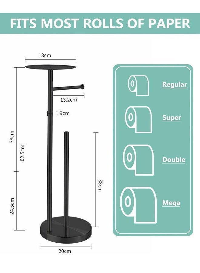 جاك سيركل حامل ورق التواليت قائم بذاته - حامل ورق تواليت معدني مقاوم للصدأ لـ 4 لفات مع قاعدة مضادة للانزلاق ورف للهاتف والأشياء الصغيرة، ومنظمات الحمام والتخزين - Image 2