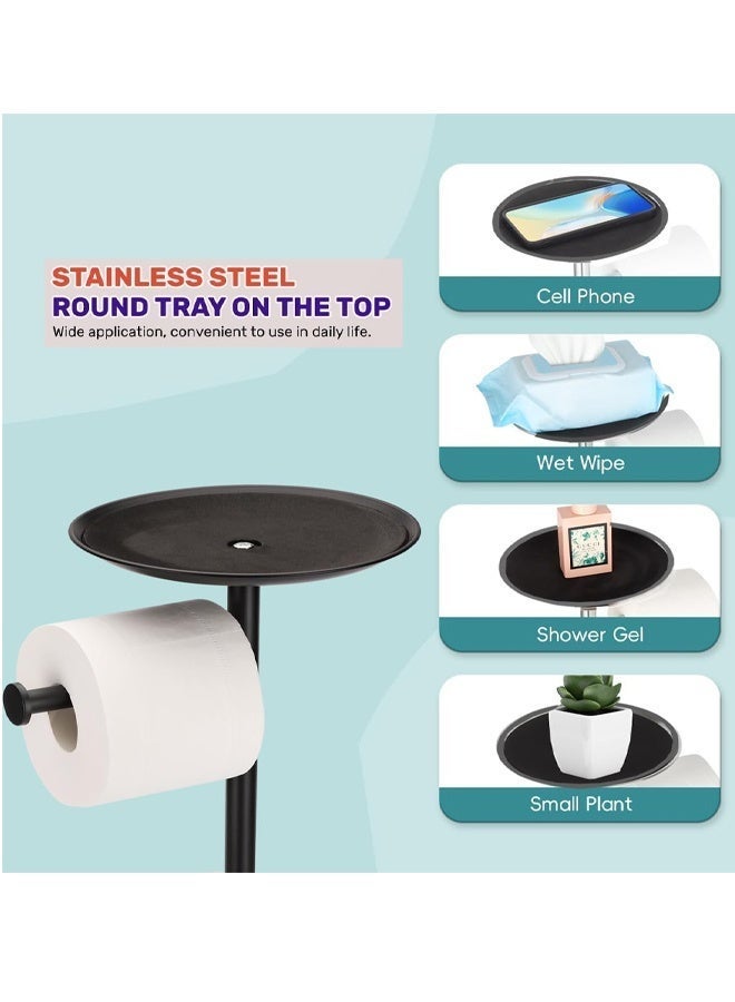 جاك سيركل حامل ورق التواليت قائم بذاته - حامل ورق تواليت معدني مقاوم للصدأ لـ 4 لفات مع قاعدة مضادة للانزلاق ورف للهاتف والأشياء الصغيرة، ومنظمات الحمام والتخزين - Image 5