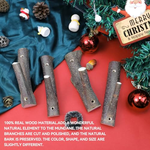 Tsnamay 4Pcs Real Wood Tree Branch Wall Hook, Farmhouse Rustic Decorative Wooden with Bark Trunk Thickness 2cm-3cm with Screw - Image 4