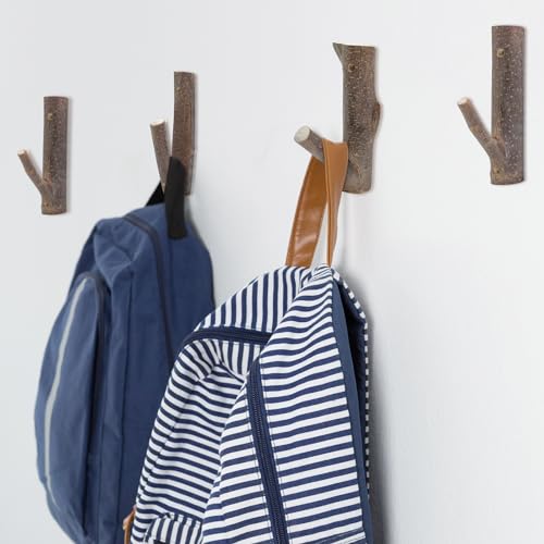 Tsnamay 4Pcs Real Wood Tree Branch Wall Hook, Farmhouse Rustic Decorative Wooden with Bark Trunk Thickness 2cm-3cm with Screw - Image 5