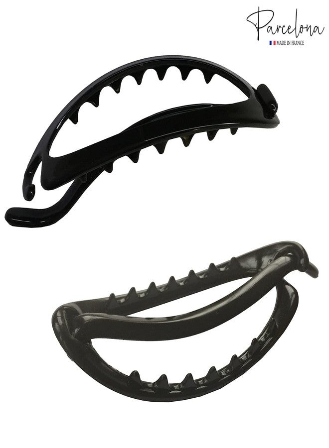 Parcelona French Plain Oval Large Ponytail Holder Metal Free Hair Clip Barrette (Glossy Black) - Image 5