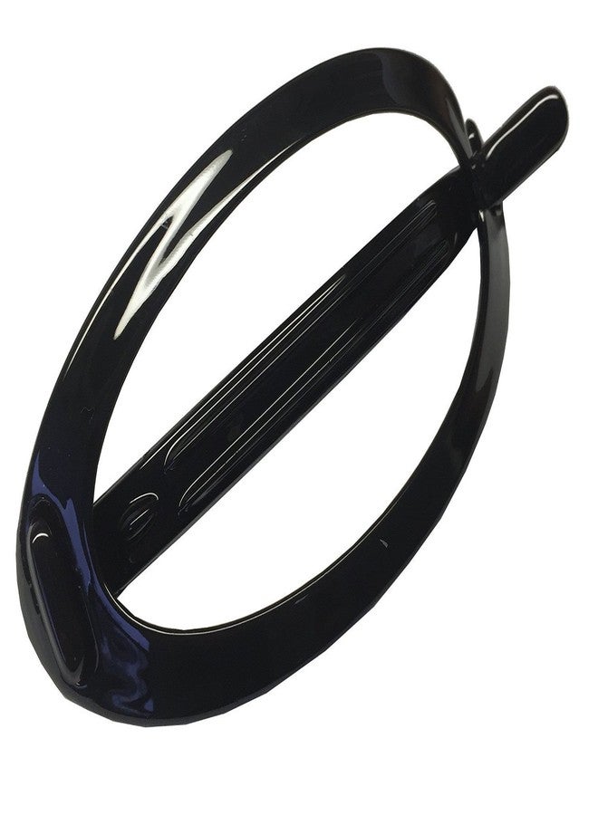 Parcelona French Plain Oval Large Ponytail Holder Metal Free Hair Clip Barrette (Glossy Black) - Image 1