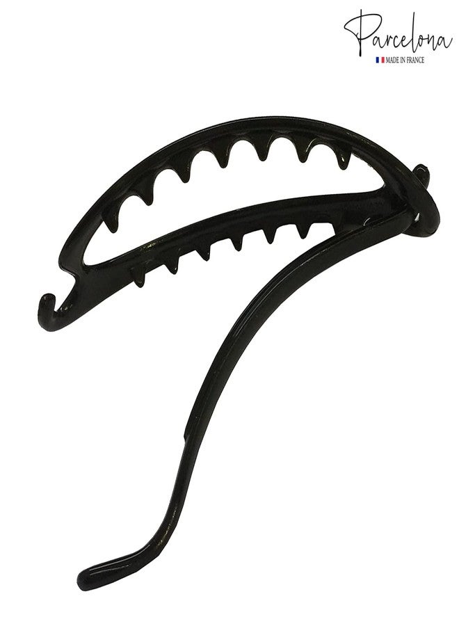 Parcelona French Plain Oval Large Ponytail Holder Metal Free Hair Clip Barrette (Glossy Black) - Image 4